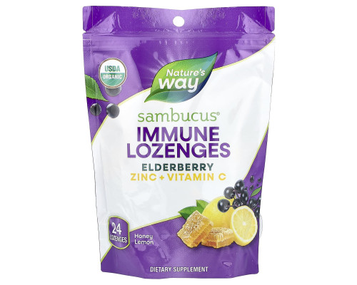 Леденцы для иммунитета, бузина, цинк + витамин C, Sambucus®, Nature's Way, мед и лимон, 24 конфеты