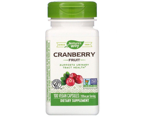 Клюква, Cranberry Fruit, Nature's Way, ягоды, 930 мг, 100 веганских капсул (465 мг на капсулу)