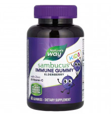 Поддержка иммунитета у детей, Immune Gummy with Zinc & Vitamin C, Nature's Way, бузина с цинком и витамином C, 60 жевательных конфет