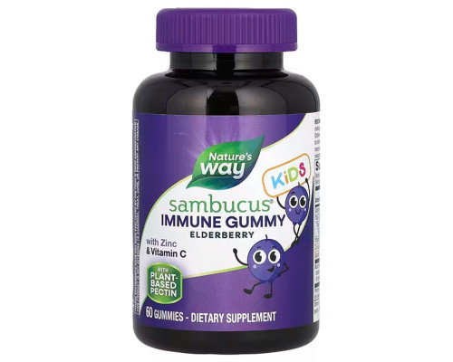 Поддержка иммунитета у детей, Immune Gummy with Zinc & Vitamin C, Nature's Way, бузина с цинком и витамином C, 60 жевательных конфет