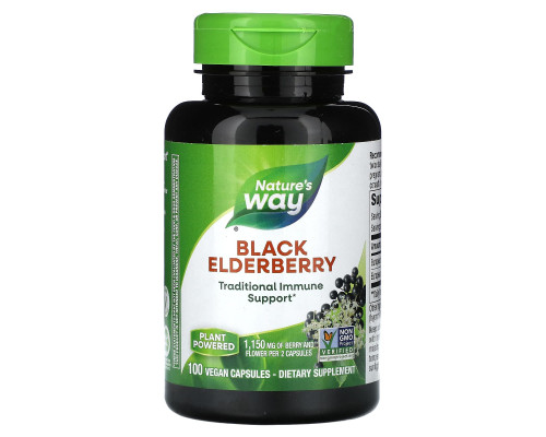Черная бузина, Black Elderberry, Nature's Way, 1150 мг, 100 веганских капсул (575 мг в капсуле)