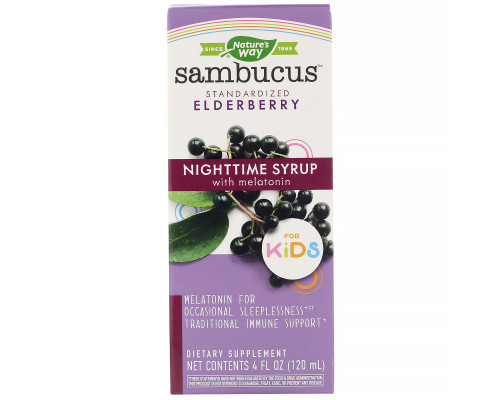 Бузина для детей, ночной сироп с мелатонином, Nighttime Syrup with Melatonin, Nature's Way, 120 мл