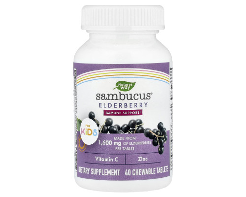Бузина для детей, Sambucus for Kids, Standardized Elderberry, Nature's Way, 40 жевательных таблеток
