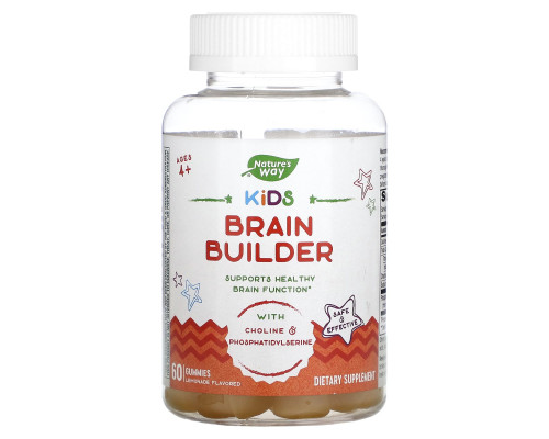 Поддержка функций мозга, Kids Brain Builder, Nature's Way, для детей от 4 лет, вкус лимонада, 60 жевательных конфет