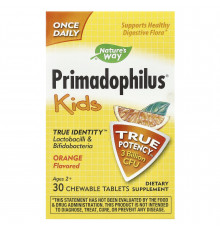 Пробиотики для детей, Primadophilus, Nature's Way, для детей от 2 лет, со вкусом апельсина, 3 млрд КОЕ, 30 жевательных таблеток