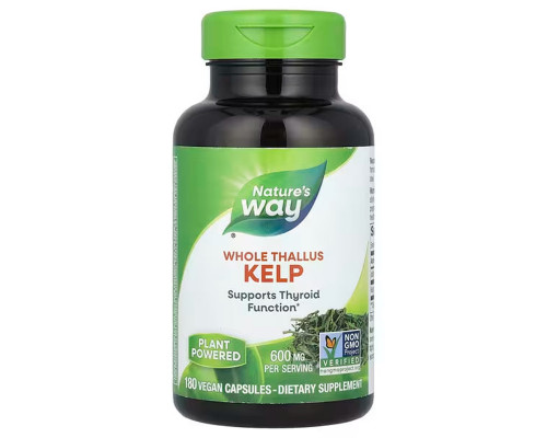 Ламинария, Kelp, Whole Thallus, Nature's Way, 600 мг, 180 веганских капсул