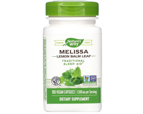 Мелисса, Melissa, Nature's Way, лимонный бальзам, 1500 мг, 100 веганских капсул (500 мг в капсуле)