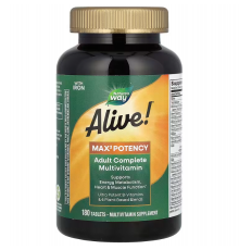Мультивитамины с железом, Adult Complete Multivitamin, Natures Way, Alive! для взрослых, 3 таблетки в день, 180 таблеток