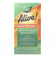 Мультивитамины, 3 в день, Alive!® Max3 Potency, Nature's Way, без железа, 90 таблеток