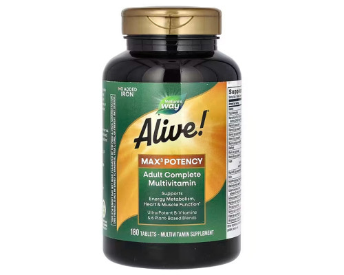 Мультивитамины без железа, Alive! Max3 Potency, Nature's Way, 180 таблеток