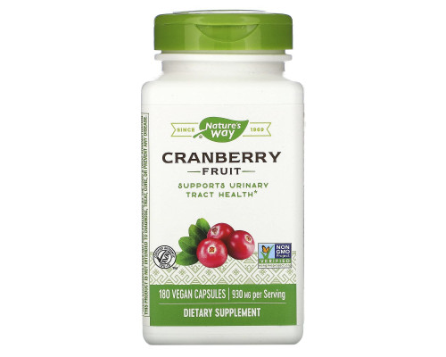 Клюква, Cranberry, Nature's Way, экстракт ягод, 180 веганских капсул (465 мг в 1 капсуле)