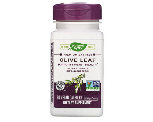 Экстракт листьев оливы, премиум, (20% олеуропеина), Olive Leaf, Nature's Way, 250 мг, 60 веганских капсул