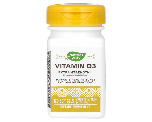 Витамин D3, Vitamin D3, Nature's Way, повышенная сила, 50 мкг (2000 МЕ), 120 капсул