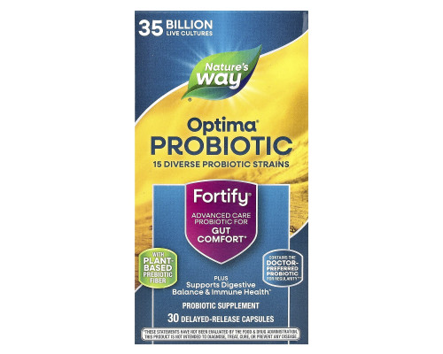 Пробиотики и пребиотики, Fortify Optima, Daily Probiotic + Prebiotics, Natures Way, ежедневный уход, 35 млрд КОЕ, 30 капсул с отсроченным высвобождением