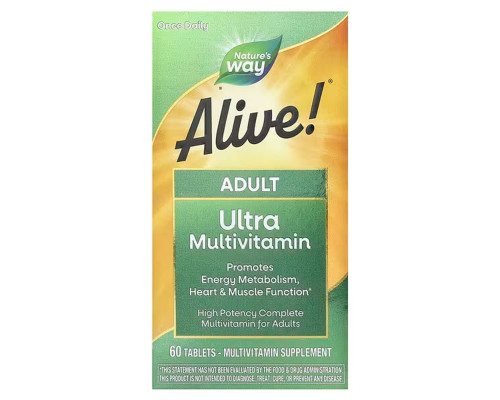 Мультивитамины Alive!, прием один раз в день, Alive!® Adult Ultra Multivitamin, Nature's Way, 60 таблеток
