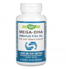 Рыбий жир + витамин Е, Mega-DHA, Nature's Way, концентрат, 1000 мг, 60 гелевых капсул