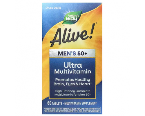 Витамины для мужчин 50+, Alive! Men's 50+ Ultra Potency, Nature's Way, 60 таблеток.
