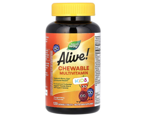 Витамины для детей Alive! со вкусом апельсина и ягод, Multi-Vitamin, Nature's Way, 120 жевательных таблеток