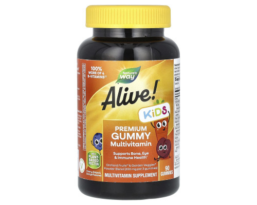Мультивитамины для детей, вишня, виноград и апельсин, Alive! Multi-Vitamin, Nature's Way, 90 жевательных конфет