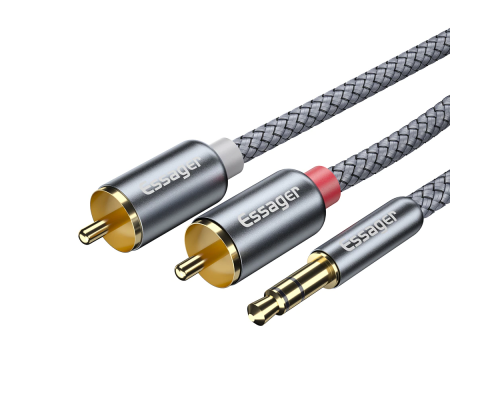 Кабель звуковий Essager 3.5mm to 2 RCA 2m gray