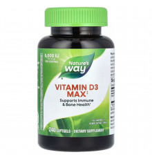 Витамин D-3, Vitamin D3 Max, Nature's Way, максимальная сила, 125 мкг (5000 МЕ), 240 гелевых капсул