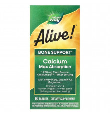 Кальций, формула для костей, Alive! Calcium, Nature's Way, Alive!, максимальное усвоение, 60 вегетарианских таблеток