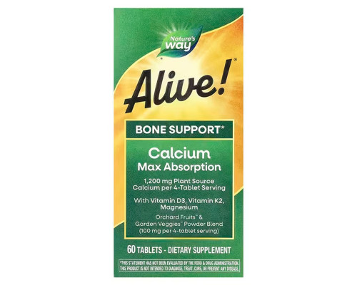 Кальций, формула для костей, Alive! Calcium, Nature's Way, Alive!, максимальное усвоение, 60 вегетарианских таблеток