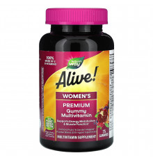 Витамины для женщин, Alive! Women's Premium Gummy Multivitamin, Nature's Way, виноград, вишня, черника и асаи, 75 желейных таблеток
