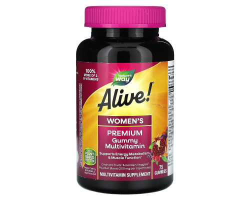 Витамины для женщин, Alive! Women's Premium Gummy Multivitamin, Nature's Way, виноград, вишня, черника и асаи, 75 желейных таблеток