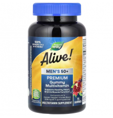 Мультивитамины для мужчин 50 +, Alive! Men's Multi-Vitamin Multi-Mineral, Nature's Way,  апельсин, виноград и вишня, 75 жевательных конфет