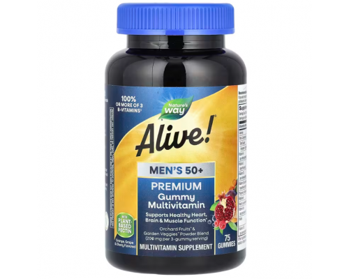 Мультивитамины для мужчин 50 +, Alive! Men's Multi-Vitamin Multi-Mineral, Nature's Way,  апельсин, виноград и вишня, 75 жевательных конфет