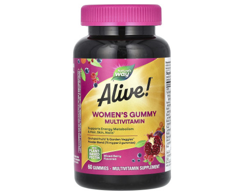 Мультивитамины для женщин, Alive! Women's Gummy Vitamins, Nature's Way, ягодный микс, 60 жевательных конфет