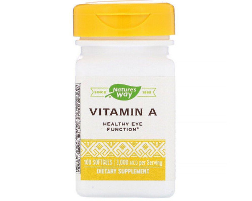 Витамин A, Vitamin A, Nature's Way, 3000 мкг, 100 гелевых капсул
