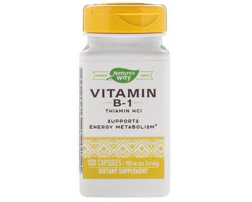 Тиамин, Vitamin B-1, Nature's Way, 100 мг, 100 капсул