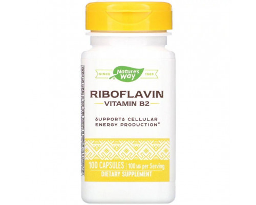 Рибофлавин, Vitamin B2, Nature's Way, 100 мг, 100 капсул