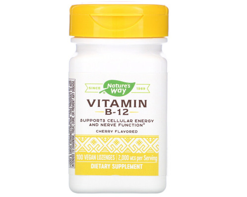 Витамин В12, Vitamin B-12, Nature's Way, вкус вишни, 2000 мкг, 100 леденцов