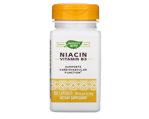 Витамин В3, Niacin, Nature's Way, 100 мг, 100 капсул
