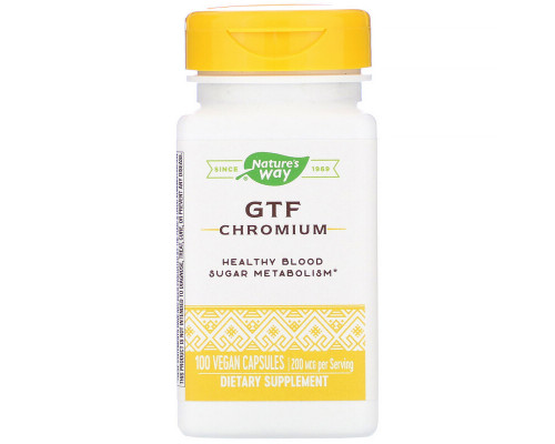 Хром, полиникотинат, GTF Chromium, Nature's Way, 200 мкг, 100 капсул