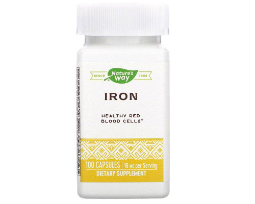 Железо, Iron, Nature's Way, 18 мг, 100 капсул
