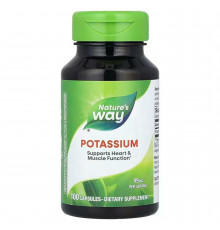 Калий, Potassium, Nature's Way, поддержка работы сердца и мышц, 99 мг, 100 капсул