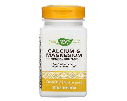 Кальций и магний, Calcium & Magnesium Mineral Complex, Nature's Way, 750 мг, 100 капсул (250 мг в капсуле)