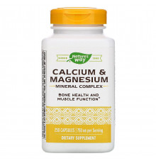 Кальций и магний, Calcium & Magnesium, Nature's Way, минеральный комплекс, 750 мг, 250 капсул (250 мг в капсуле)