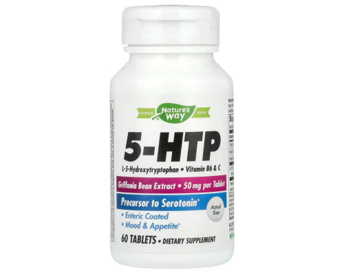 L-5-гидрокситриптофан, 5-HTP, Nature's Way, 50 мг, 60 вегетарианских таблеток