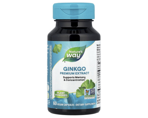 Гинкго Билоба, Premium Extract, Ginkgo, Nature's Way, экстракт премиум-класса, 60 веганских капсул