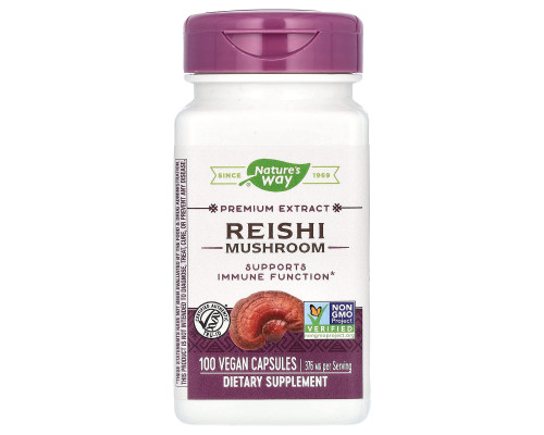 Грибы рейши лечебный, Reishi, Nature's Way, стандартизированный, 376 мг, 100 капсул
