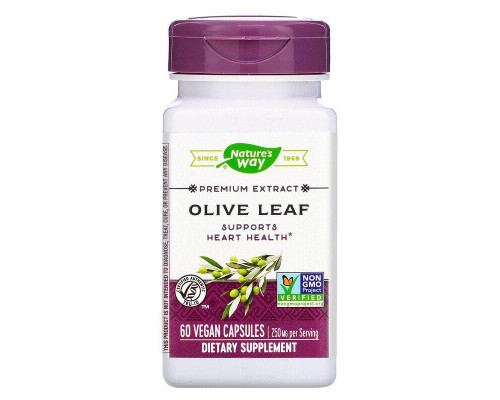 Экстракт листьев оливы, Olive Leaf, Nature's Way, премиум-класс, 250 мг, 60 веганских капсул