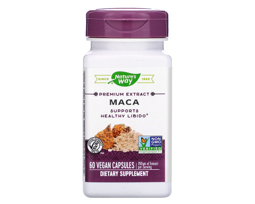 Мака, Premium Extract, Maca, Nature's Way, стандартизированная, 350 мг, 60 веганских капсул