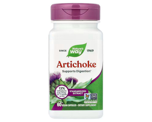 Артишок, Artichoke, Nature's Way, стандартизований, преміум екстракт, 60 веганських капсул