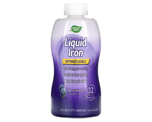 Железо, Iron, Nature's Way, жидкое, вкус ягод, 480 мл