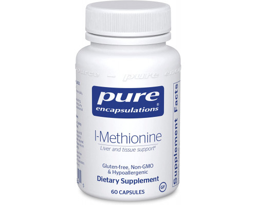 L-метионин, l-Methionine, Pure Encapsulations, поддержка суставов, печени и поджелудочной железы, антиоксидантов и нервной системы, 60 капсул